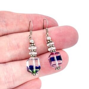 Vintage Sterling Silver 925 Earrings | Glass Bead Dangle Jewelry